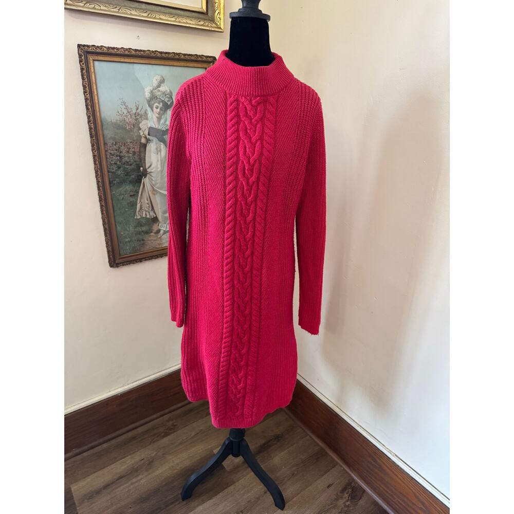 Lands’ End Red Cable Knit Sweater Dress Small
